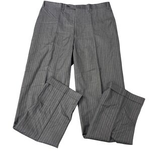Canali Mens Charcoal Grey Pinstripe Wool Dress Pants Pleated Cuffed Italy
